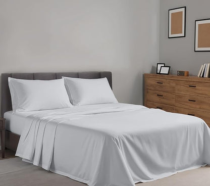 RUVANTI 100% Cotton Sheets – Full Size Percale Bedding, Cooling & Breathable, Durable with a Crisp, Soft & Comfortable Feel, 16" Deep Pocket, 4-Piece Set, Quiet Gray