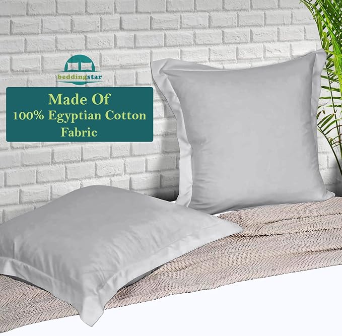 Euro Sham Covers 28x28 Set of 2 Silver Grey 600 Thread Count 100% Egyptian Cotton Pack of 2 Euro 28x28 Pillow Cover Cushion Cover Cases Soft Skin Friendly European Size Decorative Square Pillow Shams