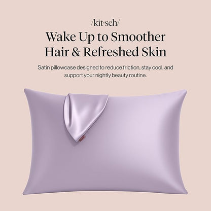 Kitsch Satin Pillowcase with Zipper for Hair & Skin - Softer Than Silk Pillow Cases, Smooth Cooling Satin Pillow Case, Wrinkle-Free, Machine Washable, Pillow Cases Standard Size 19x26 - Lavender