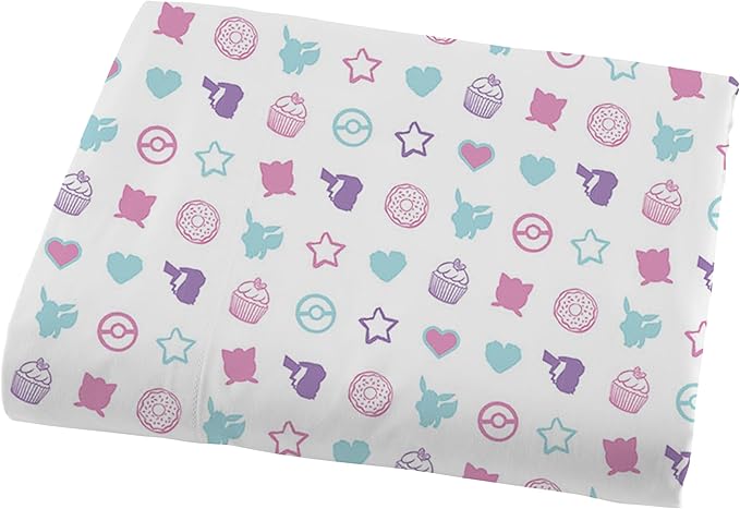 NORTHWEST Pokemon Full Sized Bed in a Bag Set, Pikachu Eevee, Anime Bedding for Girls Boys, Light and Sweet