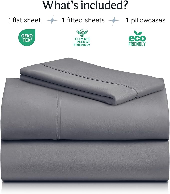 LuxClub Twin Sheets - Soft Kids Bed Sheet for Boys and Girls, 4 PC Deep Pockets 18" Eco Friendly Wrinkle Free Machine Washable Hotel Bedding Silky Soft- Light Grey