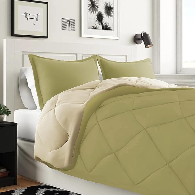 Elegant Comfort 7-Piece Bed-in-a-Bag Comforter & Sheet Set- Luxury 1500 Thread Count 7-Piece Full Size Bed-in-a-Bag, Super Cozy Bed Sheets and Comforter Set, Wrinkle and Stain Resistant, Sage/Cream