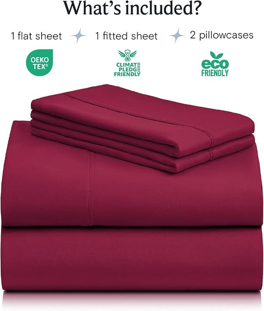 LuxClub 4 PC King Sheet Set, Breathable Luxury Bed Sheets, Deep Pockets 18" Wrinkle Free Cooling Bed Sheets Machine Washable Hotel Bedding Silky Soft - Burgundy King