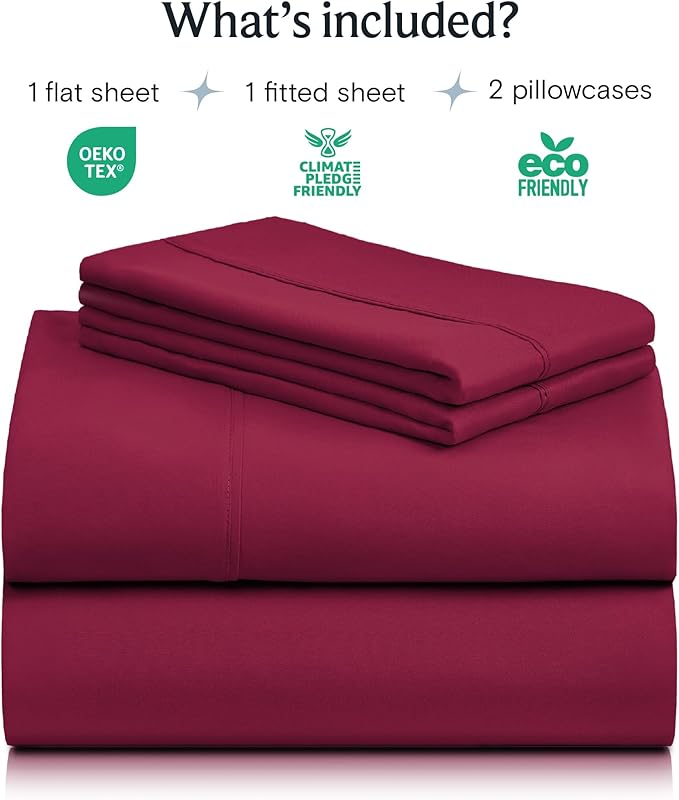 LuxClub 4 PC California King Sheet Set, Breathable Luxury Bed Sheets, Deep Pockets 18" Wrinkle Free Cooling Sheets Machine Washable Hotel Bedding Silky Soft - Burgundy Cal King