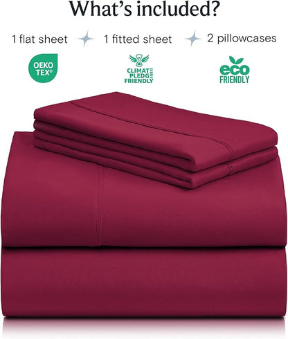 LuxClub 4 PC California King Sheet Set, Breathable Luxury Bed Sheets, Deep Pockets 18" Wrinkle Free Cooling Sheets Machine Washable Hotel Bedding Silky Soft - Burgundy Cal King