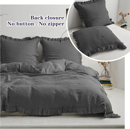 Simple&Opulence 100% Linen Euro Sham Covers with Ruffle, 26x26 Inch Pillow Covers Set of 2, Euro Pillow Shams for Bed Couch French Home Decor Luxury and Breathable Square Pillow Cases, Dark Grey