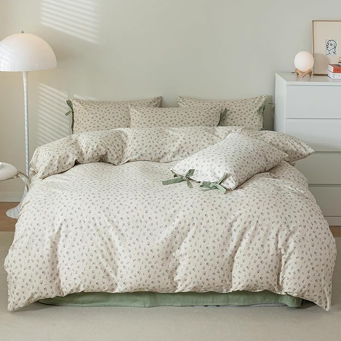 HighBuy Cute Floral Comforter Set Twin XL Garden Style with 2 Bow Tie Pillowcases Farmhouse Coquette Bedding Set Fluffy Comforter Twin XL Bed Set 3 Piece,French Style Floral Comforters