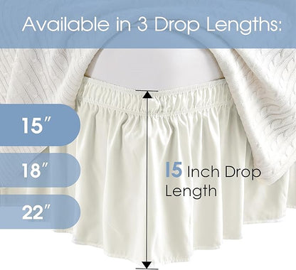 FreshCulture Full Bed Skirt, Elastic Wrap Around Bed Skirt Full Bed, Easy Fit with 15-Inch Tailored Drop, Hotel Quality Dust Ruffle for Full Size Bed, Bed Skirt Full Size (Ivory)