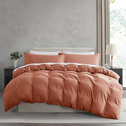 Nestl Rust California King Duvet Cover Sets - Soft Prewashed Cal King Duvet Cover, 3 Piece, with Zipper Closure, 1 Duvet Cover 104x98 inches and 2 Pillow Shams