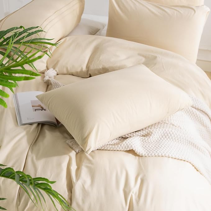 NEXHOME PRO Duvet Cover Set 100% Washed Cotton Oversized King 120"x98" Linen Feel Textured Organic Natural 3 Pieces Bedding Set with Zipper Closure, Breathable and Soft (No Comforter)
