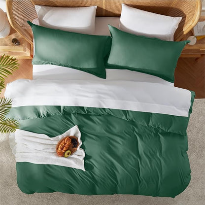 Nestl Dark Green Duvet Cover Full Size - Soft Double Brushed Full Size Duvet Cover Set, 3 Piece, with Button Closure, 1 Duvet Cover 80x90 inches and 2 Pillow Shams