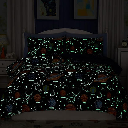 Twin Comforter Set for Boys-5 Pieces Space Glow in the Dark Twin Bedding Sets for Kids, Ultra Soft Bed in A Bag with Sheets