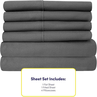 King Size Bed Sheets - 6 Piece 1500 Supreme Collection Fine Brushed Microfiber Deep Pocket King Sheet Set Bedding - 2 Extra Pillow Cases, Great Value, King, Gray