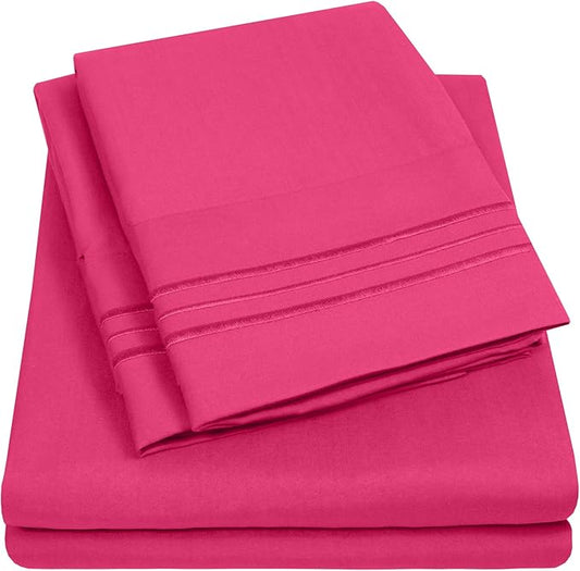 Supreme Collection Twin Sheet Set - Fuschia, 3 Piece Set, Extra Soft, Elastic Corner Straps, Deep Pocket, Twin