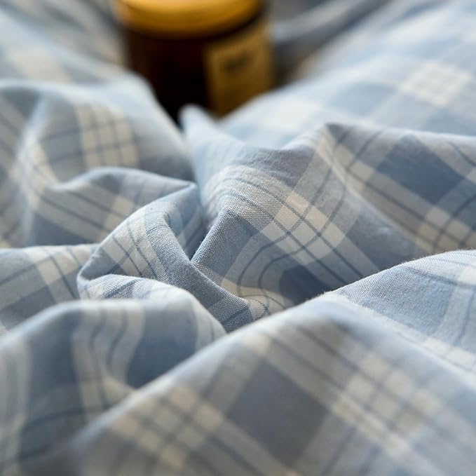 LifeTB Blue Gingham Duvet Cover Twin XL 100% Washed Cotton Blue Grid Plaid Comforter Cover 100% Washed Cotton Checkered Duvet Cover with Zipper Closure Farmhouse Gingham Plaid Bedding Set