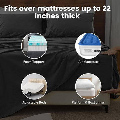 Bedlifes 100% French Linen Sheets Queen Size 18-24”Extra Deep Pocket 4-Piece Set Breathable & Moisture-Wicking,Soft & Durable Sheets for Thick Mattresses(Dark Grey)