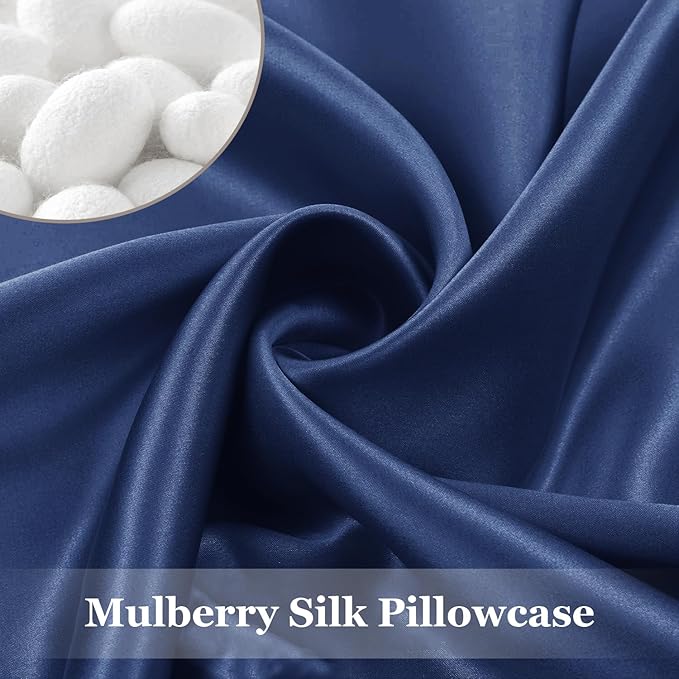 Adubor 100% Silk Pillowcase - Mulberry Silk Pillow Cases, 22 Momme 6A Grade Fibers, Silk Pillow Case for Hair and Skin Health, with Hidden Zipper (Standard 20''×26'', Navy Blue, 1PC)