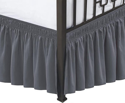 Biscaynebay Wrap Around Bed Skirts with Split Corners for King Beds 14" Drop, Dark Grey Elastic Dust Ruffles Adjustable Easy Fit Wrinkle & Fade Resistant Silky Luxurious Fabric Machine Washable