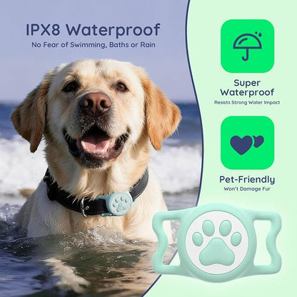 IP68 Waterproof Dog AirTag Holder for Dog Collar, Soft, Stretchy Silicone | Full-Body Protection, Easy Tool-Free Installation, Quiet, No-Dangle Fit, Lightweight, Fits Dog & Cat Collars of All Widths