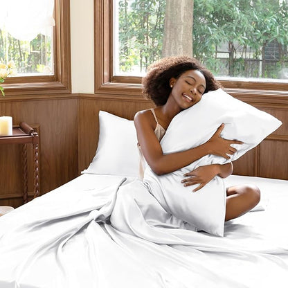 CozyLux Satin Sheets Twin Sheet Set - 3 Piece Silky Twin Bed Sheets, Luxury White Sheet Twin Size Bed Set with Smooth and Soft Microfiber, Includes 1 Fitted Sheet, 1 Flat Sheet and 1 Pillowcase