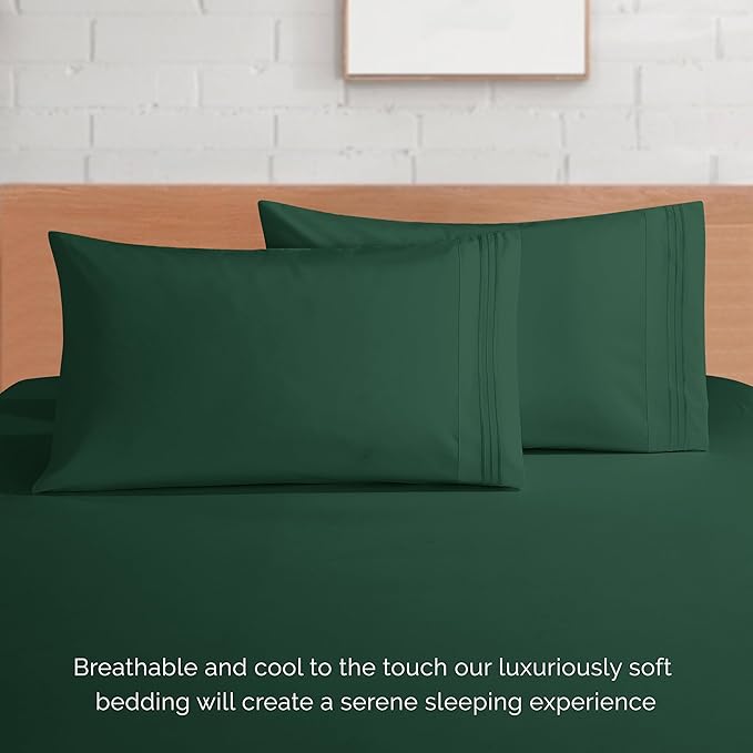 Elegant Comfort Luxurious 1500 Premium Hotel Quality Microfiber 4-Piece Sheet Set, 18-24 Inches Deep - Extra Deep Pocket Sheets - Ultra Soft 4PC Deep Pocket Sheets, Full, Hunter Green