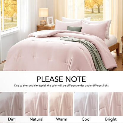 Oversized Queen Comforter Sets Blushpink,3PCS Soft Lightweight Breathable Bedding Comforter Sets for All Season, Queen XL(98''×98'' Comforter & 2 Pillowcases)