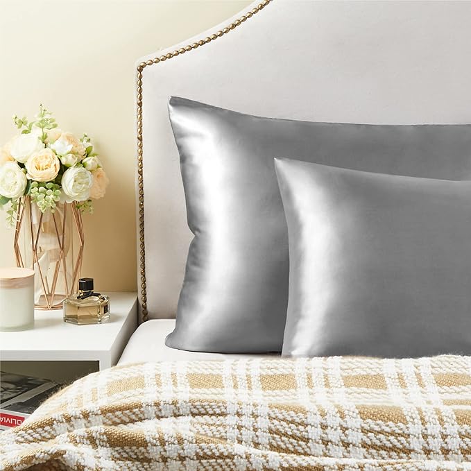 BEDELITE Satin Pillowcase for Hair and Skin, Super Soft Similar to Silk Pillow Cases 4 Pack with Envelope Closure, Cooling Pillowcases for Women Men (20"x30" Queen Size, Grey)