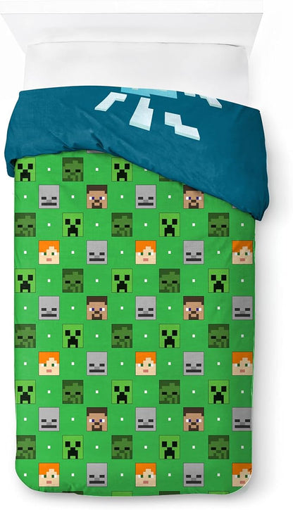 Jay Franco Duvet Cover Set – 2 Piece Comforter Cover and Sham Set, Super Soft Cozy Kids Bedding (Insert Not Included) Blue - Minecraft, Twin