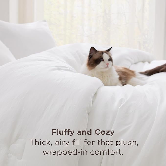 Bedsure Twin Comforter Set White, Soft Prewashed Twin Size Bedding, Quilted Comforter with Cloud Design, Down Alternative Comforter for All Seasons, 2 Pieces Bed Set with 1 Pillow Sham