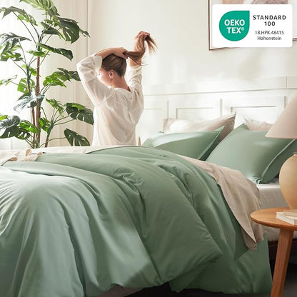 Litanika Queen Comforter Set Sage Green, 3 Pieces Lightweight Comforters Queen Size Solid Bedding Comforters Sets, Down Alternative Comforter Bed Set Quilt Blanket