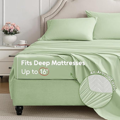 Twin Sheets Set, 3 Pieces Hotel Luxury Soft Microfiber Bed Sheets Set, Up to 16" Deep Pockets, Oeko-Tex Sheets with Elastic, Breathable, Wrinkle Free (Sage, Twin)