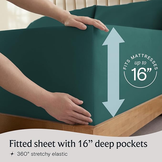 LuxClub 4 PC Full Sheet Set, Breathable Luxury Bed Sheets, Deep Pockets 18" Wrinkle Free Cooling Bed Sheets Machine Washable Hotel Bedding Silky Soft - Emerald Full