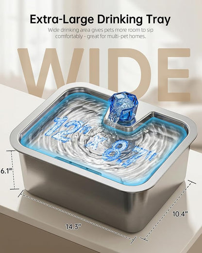 3 Gallon Large Dog Water Fountain, Stainless Steel Pet Water Fountain for Large Dogs, Automatic Big Dog Water Bowl Dispenser Drinking with 4 Filters, Easy to Clean, Quiet Pump