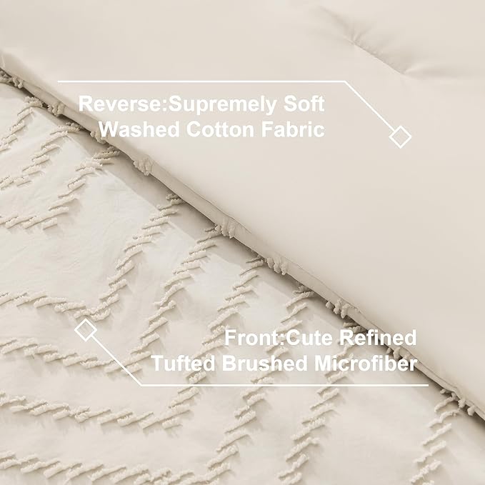 Litanika California King Comforter Set with Sheets Beige - 7 Pieces Bed in a Bag Cal King Cream Boho Tufted Complete Bedding Sets with Comforter, Sheets, Pillowcases & Shams