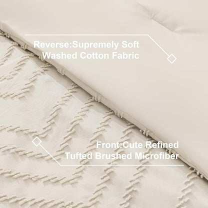 Litanika Super King Plus Size Comforter Set with Sheets Beige - 7 Pieces Bed in a Bag Oversized King Boho Tufted Complete Bedding Sets with Comforter, Sheets, Pillowcases & Shams