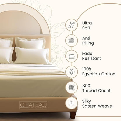 Full Sheet Set - 800TC Egyptian Cotton Bedding Sheets & Pillowcases - Soft, Durable and Luxurious 4PC Sateen Weave Ivory Bed Sheets for Full Size Bed, No Pill & Shrink Thick Machine Washable