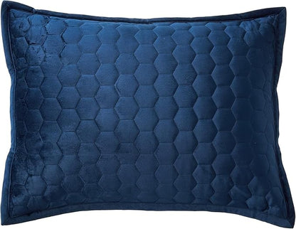 Tribeca Living Lugano Oversized Velvet Quilt Set - All Season, Extra Large, 2 Piece Twin Size Comforter Set with 1 Pillow Sham in Navy Blue Honeycomb Pattern 260GSM