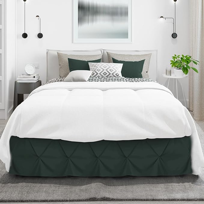 Nestl Forest Green Bed Skirt King Size, Pinch Pleat King Bed Skirt, 14" Inch Drop King Bedskirt, Hotel Quality Forest Green Bed Skirts, Microfiber Bedskirt for King Bed, Forest Green King Bed Skirt
