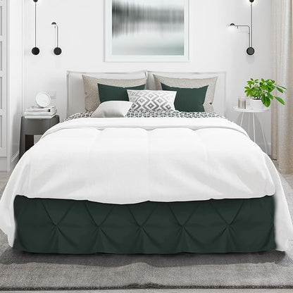 Nestl Forest Green Bed Skirt King Size, Pinch Pleat King Bed Skirt, 14" Inch Drop King Bedskirt, Hotel Quality Forest Green Bed Skirts, Microfiber Bedskirt for King Bed, Forest Green King Bed Skirt