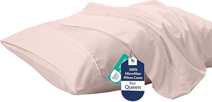 Royale Linens Queen Pillowcase Set of 2 - Bed Pillow Cover - 20" x 30" - Pink Pillowcases - 1800 Brushed Microfiber, Wrinkle & Fade Resistant - Soft & Cozy- Queen Size Pillow Case (Pink)