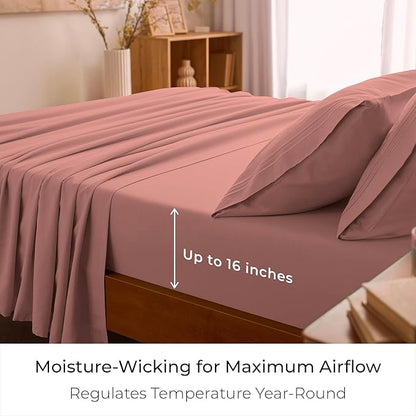 Mellanni Twin Sheet Set - 4-Piece Iconic Collection Bedding, (Including 2 Pillowcases), 16-Inch Deep Pocket, Easy Care, Extra Soft, Cooling Sheets, Brushed Microfiber - Coral