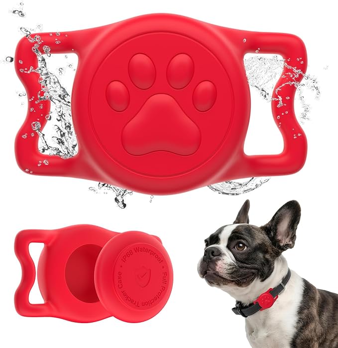 IP68 Waterproof Dog AirTag Holder for Dog Collar, Soft, Stretchy Silicone | Full-Body Protection, Easy Tool-Free Installation, Quiet, No-Dangle Fit, Lightweight, Fits Dog & Cat Collars of All Widths
