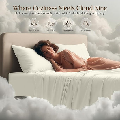 Utopia Bedding King Size Sheet Set – 4 Piece Bed Sheets, Soft and Breathable Microfiber, Includes 1 Fitted Sheet, 1 Flat Sheet and 2 Pillowcases – Oeko Tex (Ivory)