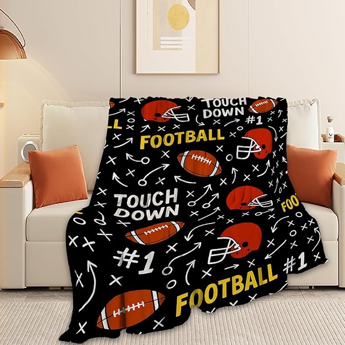 American Football Blanket Super Soft Warm Fluffy Fleece Flannel Ball Sports Throw Blanket Cozy Fuzzy Plush Football Stuff Bedding Blankets Gifts for Teens Boys Kids Women Girls Adults 80"X60"