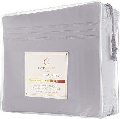 Clara Clark Bed Sheets, Premier 1800 Series 4 Piece Bed Sheet Set, Deep Pocket, Wrinkle, Fade, Stain Resistant, Luxury Soft Bedding Sheets & Pillowcases, Queen, Silver Gray