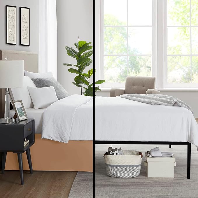 Nestl Light Brown Bed Skirt Cal King Size - Cal King Bed Skirt 14 Inch Drop - Brushed Microfiber Bed Skirts - Hotel Quality Pleated Bed Skirt - Shrinkage & Fade Resistant