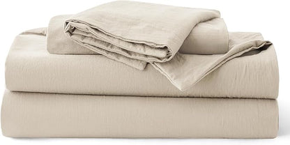 Bedsure 100% Washed Cotton Duvet Cover Cal King - Oatmeal Minimalist Bedding Set Linen Like - PureWoven Plain Simple & Soft Comforter Cover for All Seasons (Oatmeal, California King, 104"x98")