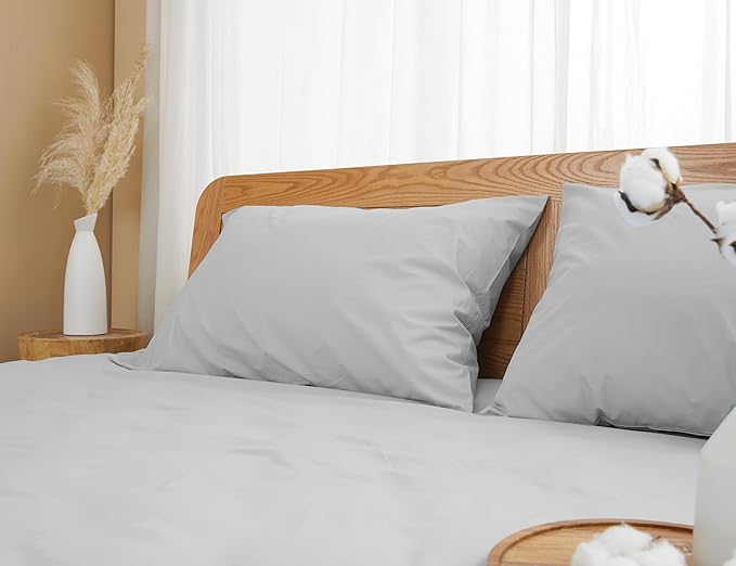 Pillow Cases, Standard Queen Size Cotton Percale Weave Pillowcases, Pre-Shrunk Breathable and Hypoallergenic Pillowcases, Set of 2 (2 Piece Standard/Queen 20 Inch x 30 Inch, Light Gray)
