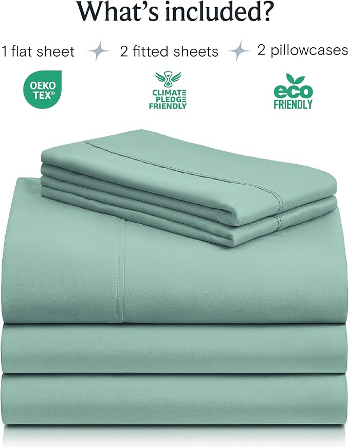 LuxClub 5 PC Split King Sheet Set Bed Sheets Deep Pockets 18" Eco Friendly Wrinkle Free Cooling Sheets Machine Washable Hotel Bedding Silky Soft - Light Teal Split King