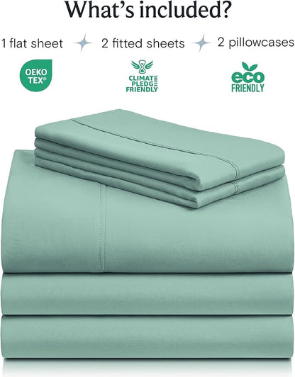 LuxClub 5 PC Split King Sheet Set Bed Sheets Deep Pockets 18" Eco Friendly Wrinkle Free Cooling Sheets Machine Washable Hotel Bedding Silky Soft - Light Teal Split King